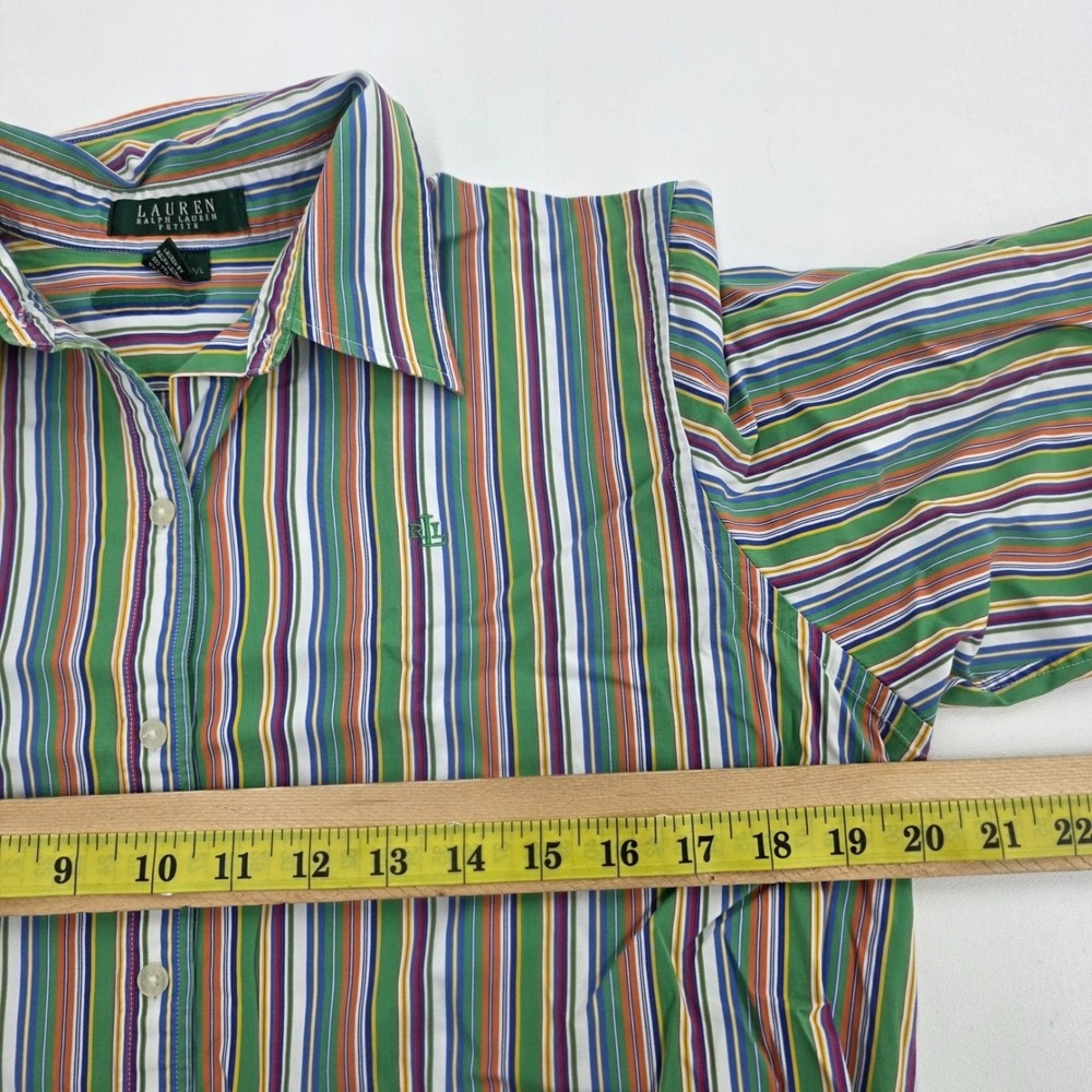 Lauren Ralph Lauren Womens PM Multicolor Stripe Button Front Cotton‎ Blouse Top - Picture 14 of 16